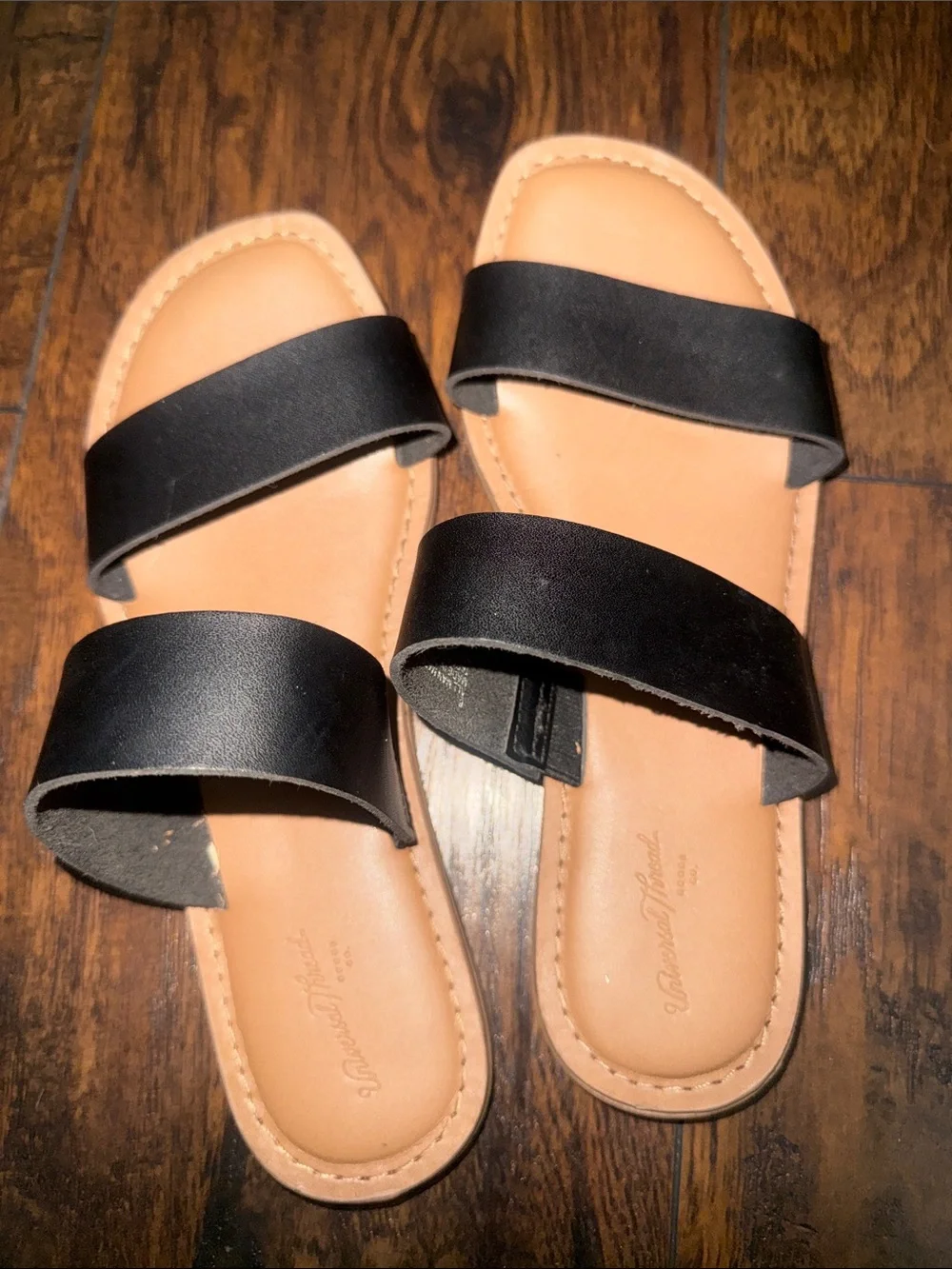 Universal Thread Freya Black Double-Strap Slide Sandals - Tan Footbed’s